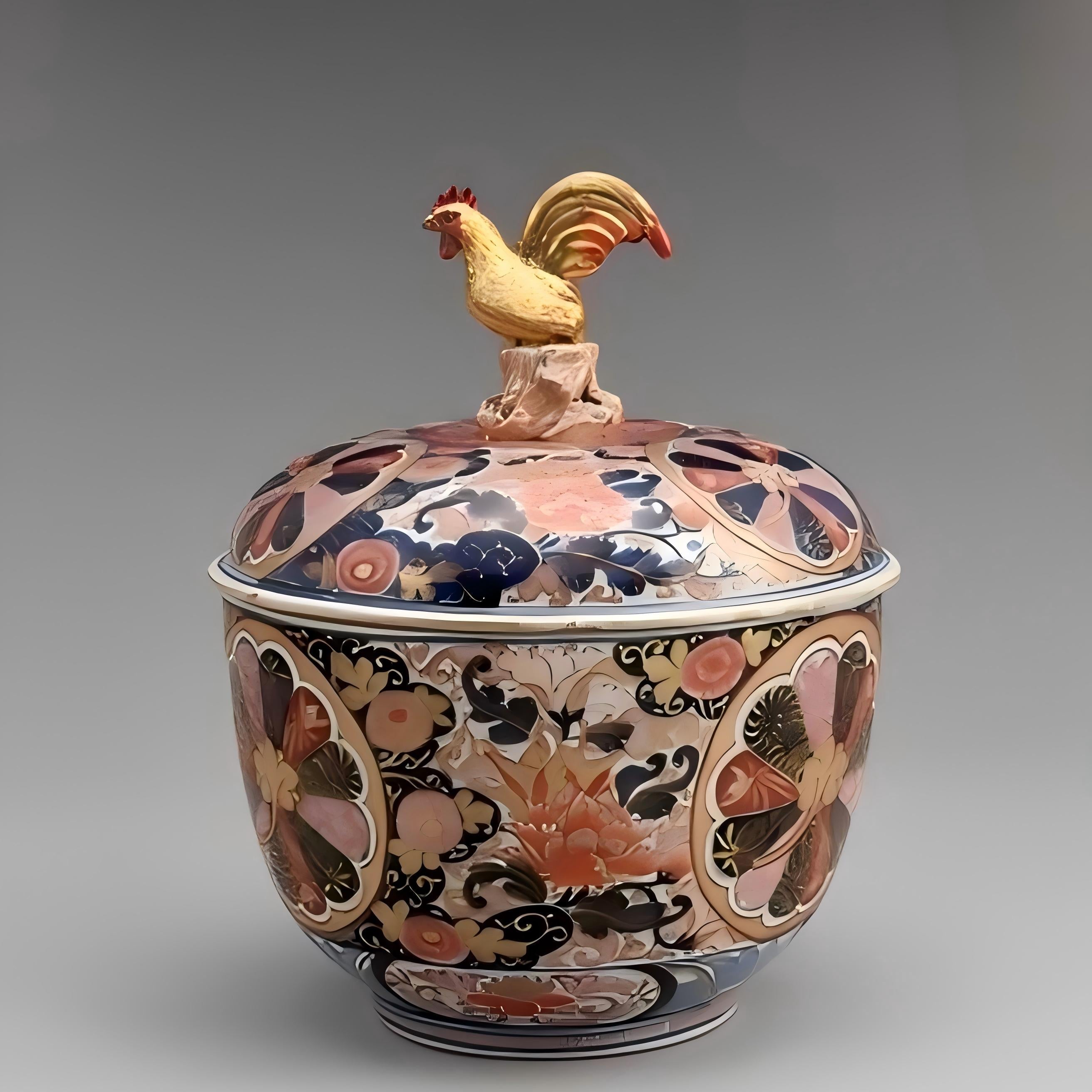 Chinese Famille Rose Porcelain Covered Jar with Rooster Finial