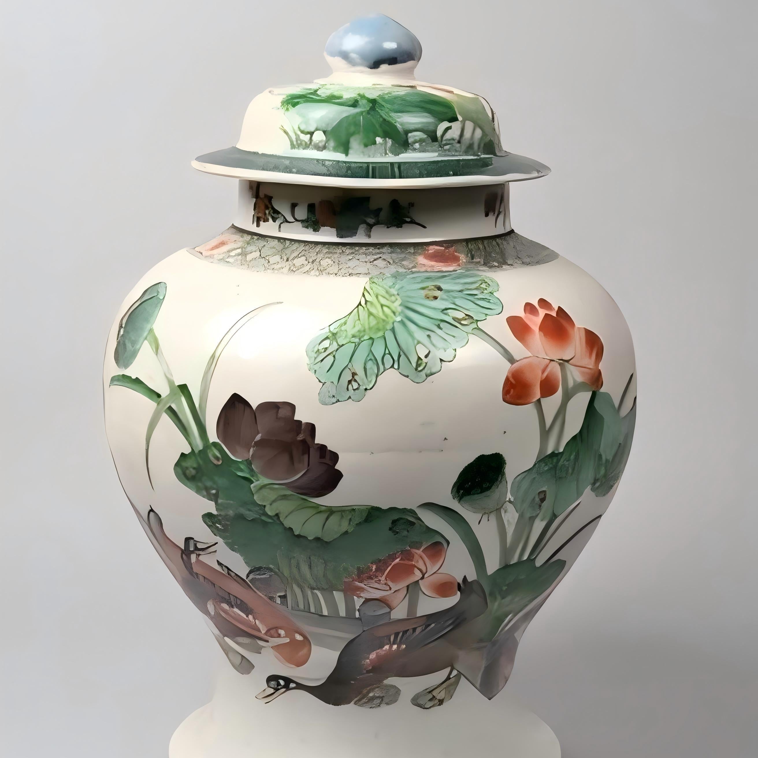 Chinese Late Qing Dynasty Famille Rose General's Jar with Lotus and Mandarin Duck Motif