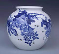 Blue and White Porcelain Vase with Wisteria and Bees Design